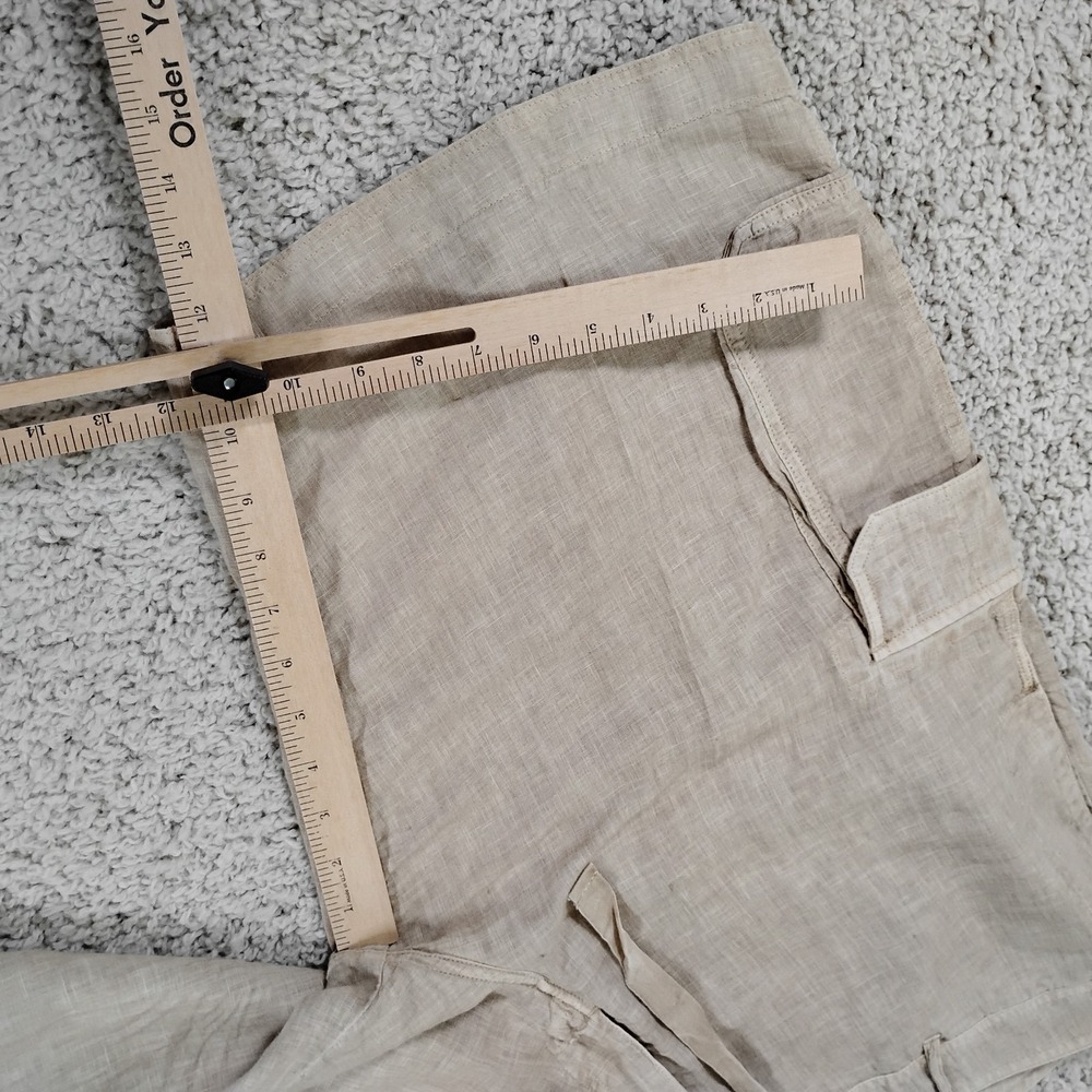 120% Lino Shorts Mens 56 (US 40) Beige Linen Beach Cargo Drawstring Designer - Picture 2 of 10